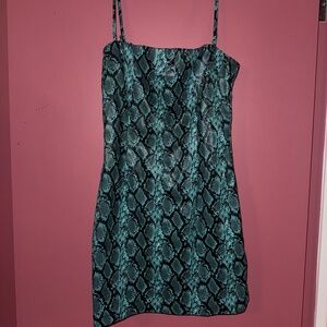 Blue snake Tiger Mist faux leather dress. Size M